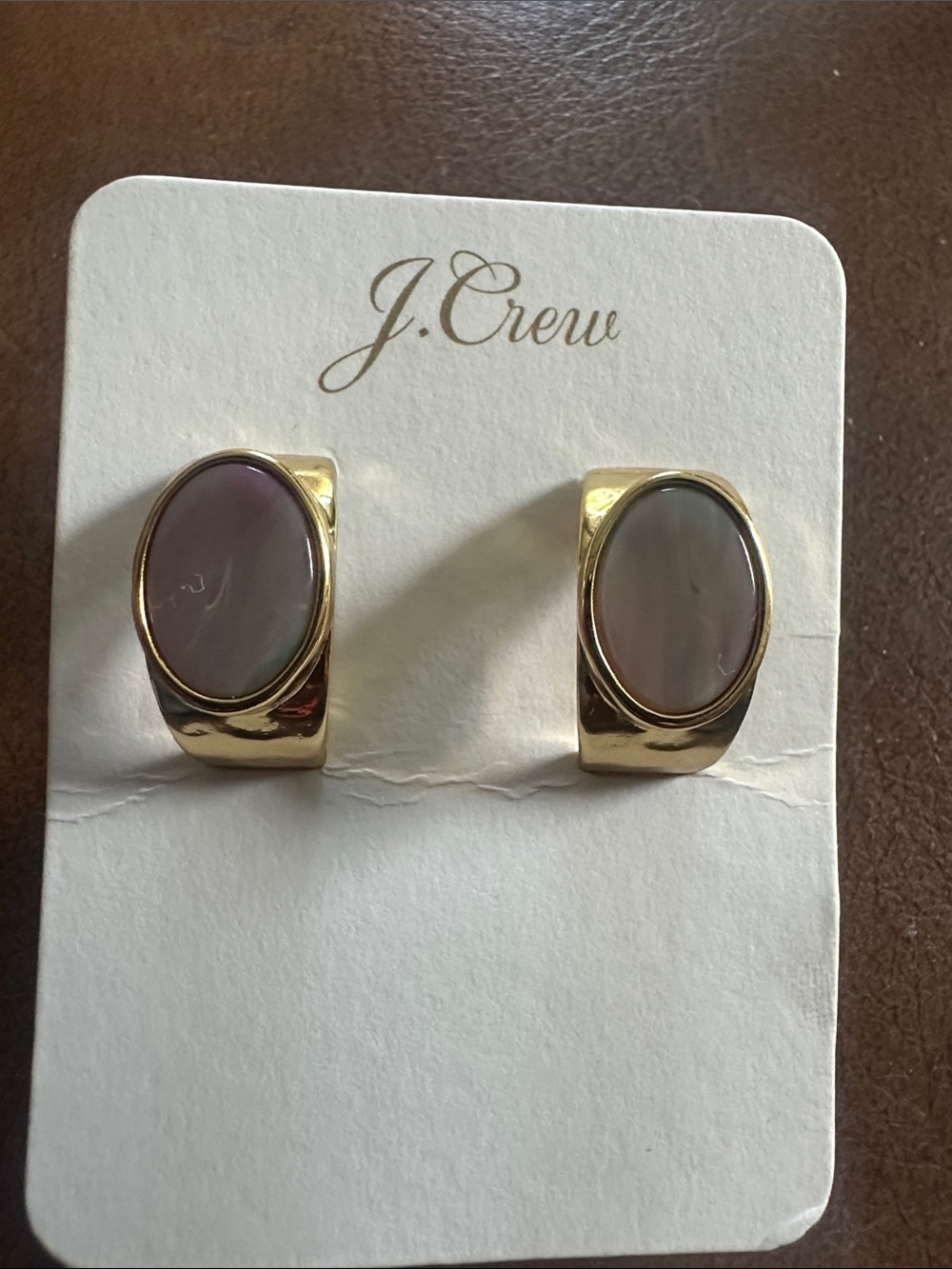 J. Crew Gold-Tone Oval Mauve Clip-On Earrings